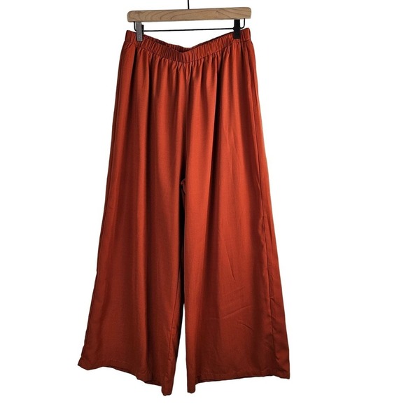 Shein Curve Wide Leg Flowy Pants 0X Burnt Orange Elastic Waist Pull On - Picture 2 of 7
